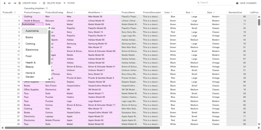 Cascading dropdowns demo report in Power BI